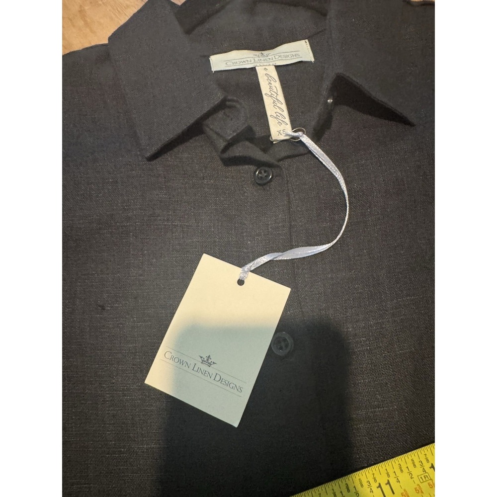 NWT Crown Linen Designs  Black 100% Linen Long Sleeve Tunic Sz XS Button Down - Picture 10 of 12